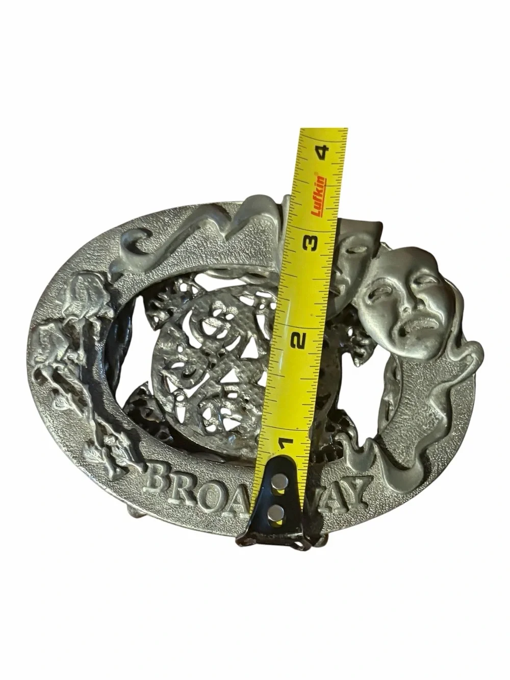Vintage Broadway Comedy Tragedy Theater Mask Celtic Silver Tone Belt Buckle